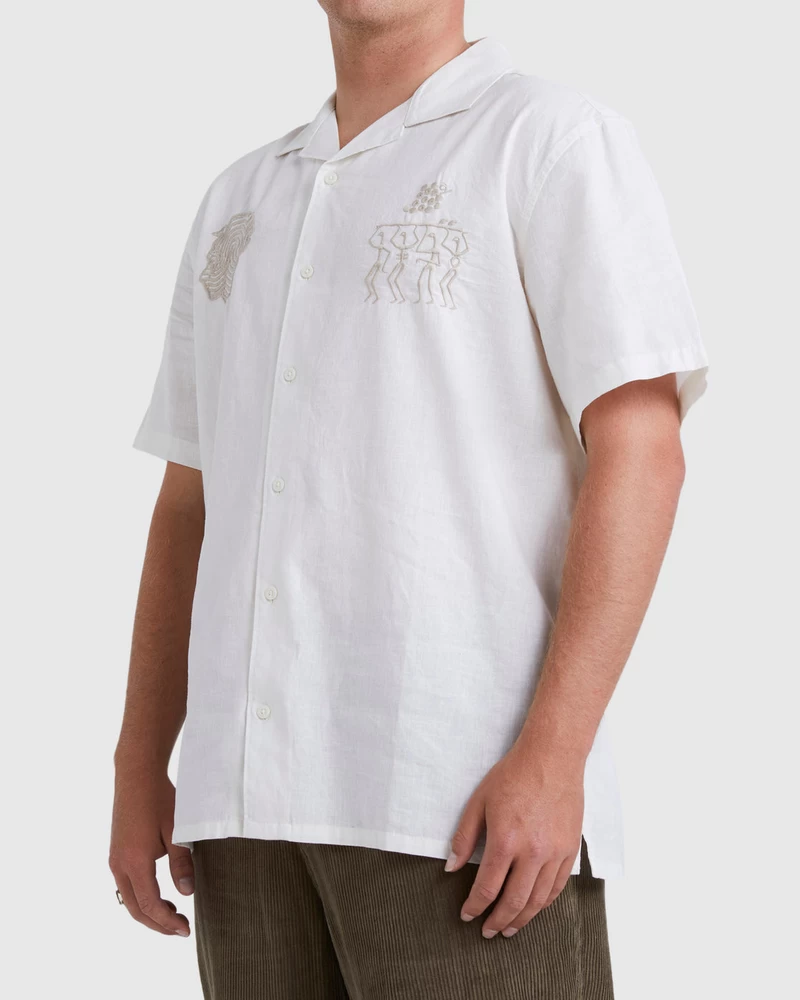 Billabong Pilpeled Tribe Hemp Vacay Short Sleeve Tops Traditional - White