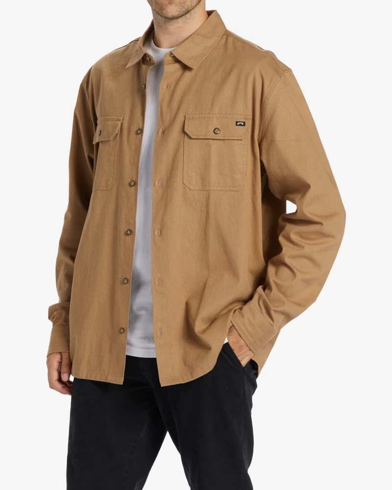 Billabong Zeledon Solid Flannel Long Sleeve Shirt - Gravel