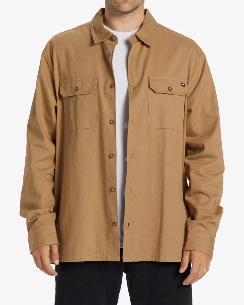 Billabong Zeledon Solid Flannel Long Sleeve Shirt - Gravel