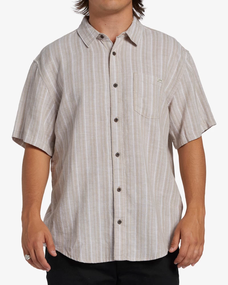 Billabong All Day Stripe Short Sleeve Woven Shirt - Stone