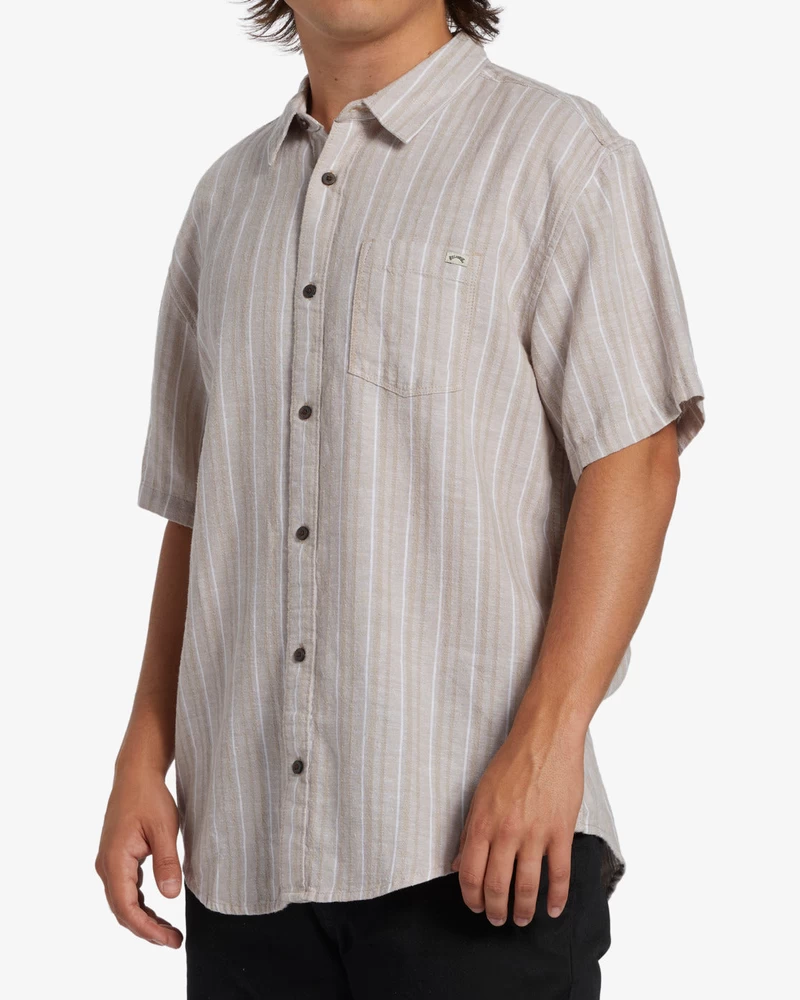 Billabong All Day Stripe Short Sleeve Woven Shirt - Stone