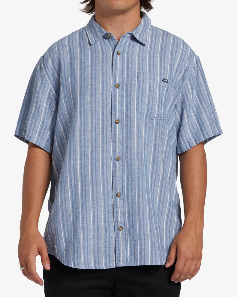 Billabong All Day Stripe Short Sleeve Woven Shirt - Vintage Indigo
