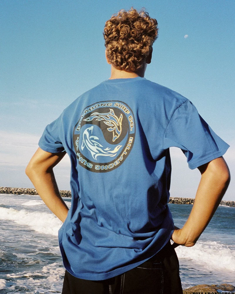 Billabong Bağlantı Kısa Kollu Dalgalı Yıkanmış Tişört - Kobalt