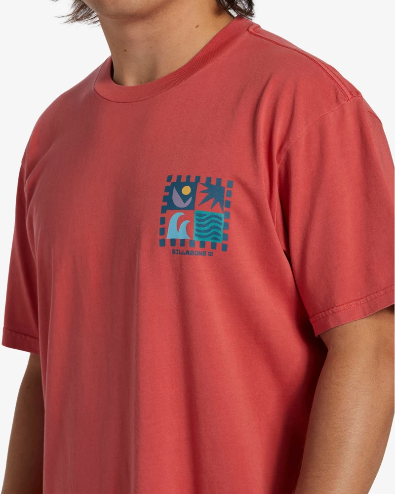 Billabong Zabalené V Krátkom Rukáve Vlnené Vyprané Tričko - Koralové