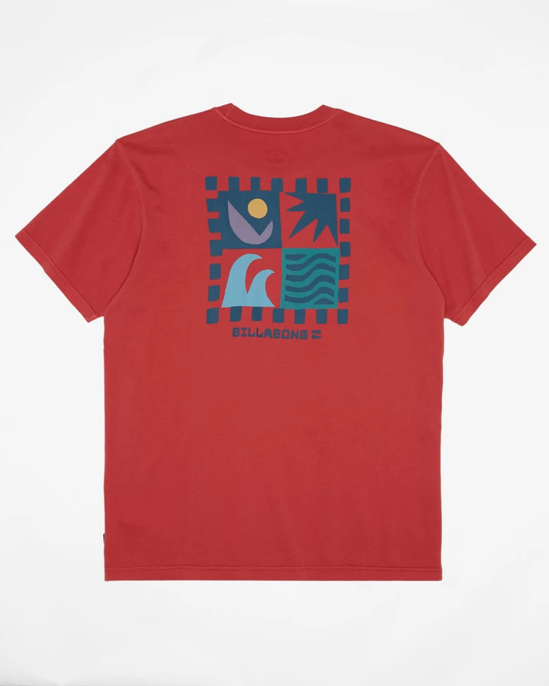 Billabong Zabalené V Krátkom Rukáve Vlnené Vyprané Tričko - Koralové