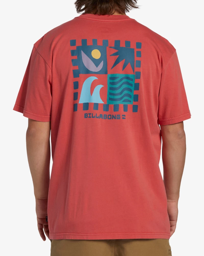Billabong Kutulu Kısa Kollu Dalgalı Yıkanmış Tişört - Mercan