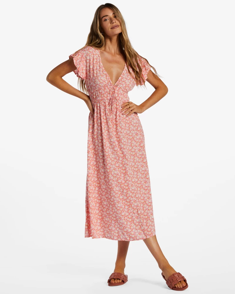 Billabong Picnic Date Midi Dress - Flamingo