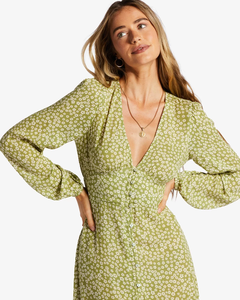 Billabong Cool Nights Midi Dress - Green Eyes
