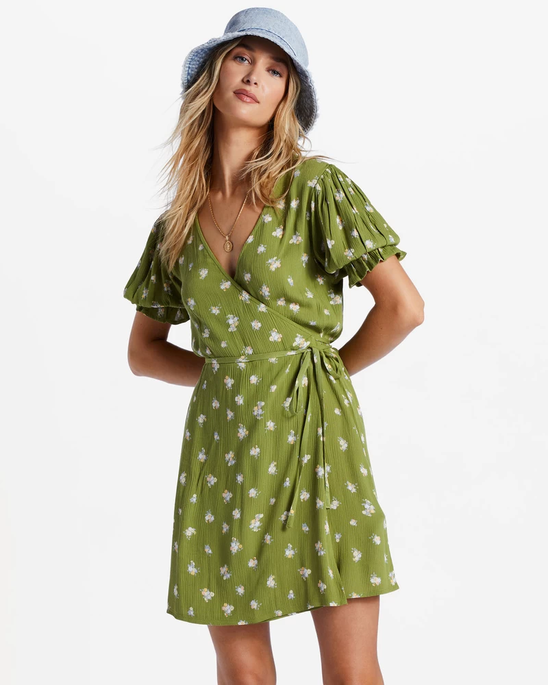 Billabong Chiquita Mini Wrap Dress - Green Eyes