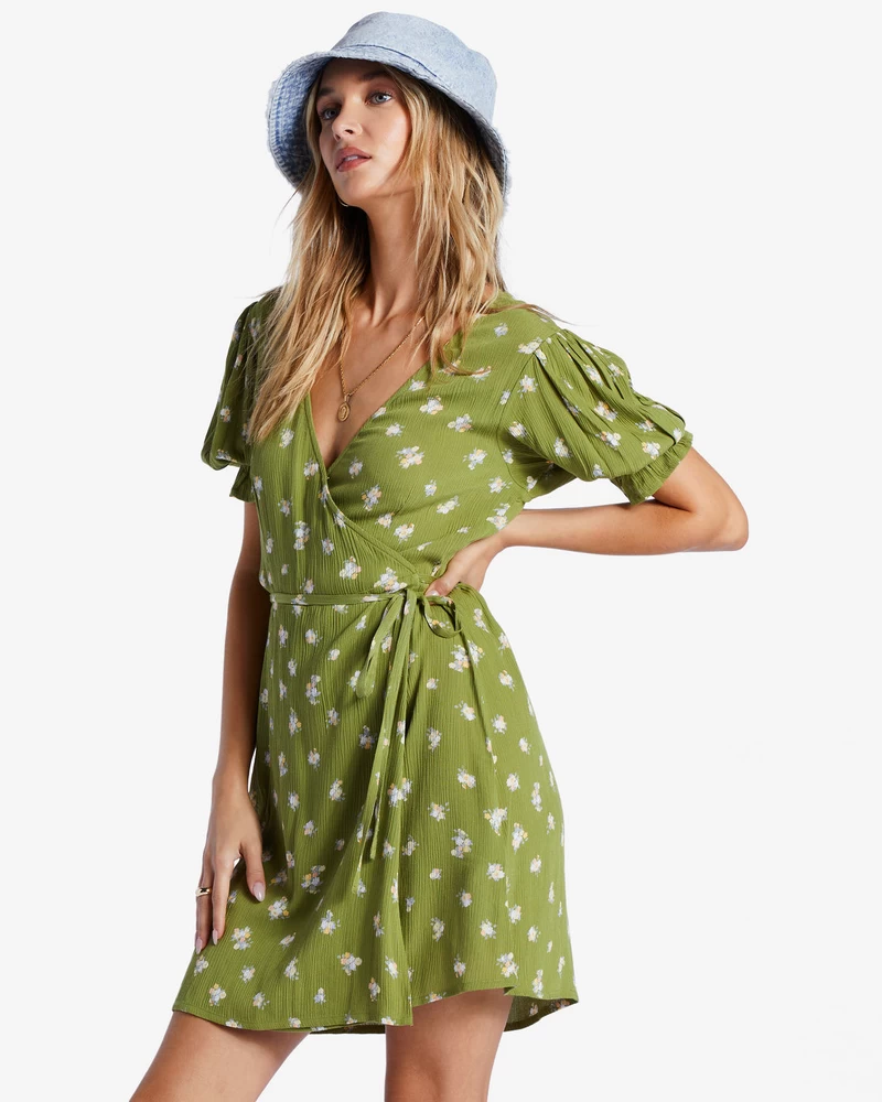Billabong Chiquita Mini Wrap Dress - Green Eyes
