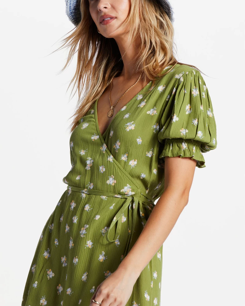 Billabong Chiquita Mini Wrap Dress - Green Eyes