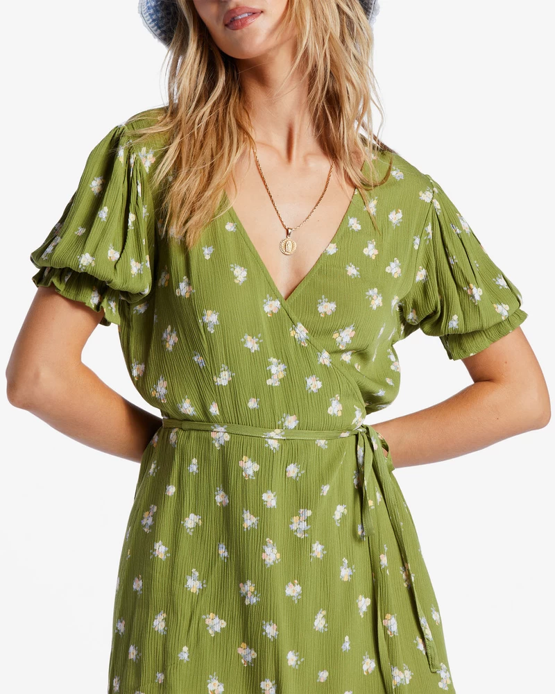 Billabong Chiquita Mini Wrap Dress - Green Eyes
