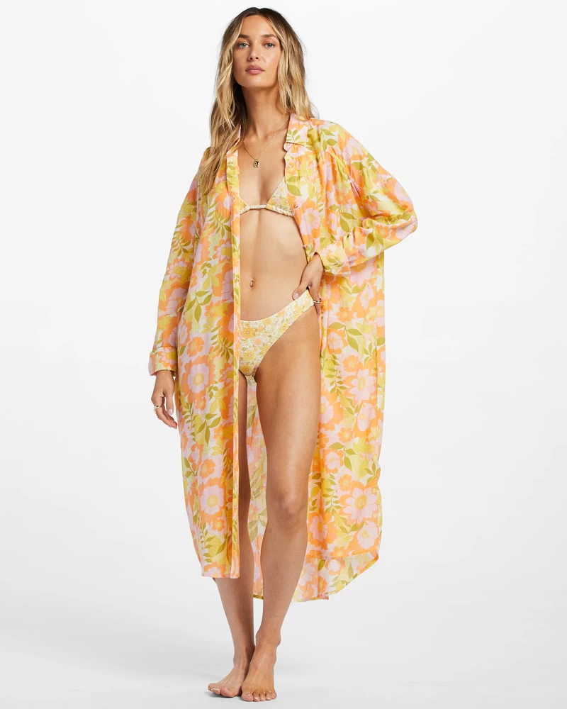 Billabong Daylight Dreamin Midi Shirt Swim Cover-Up - Orange Peel