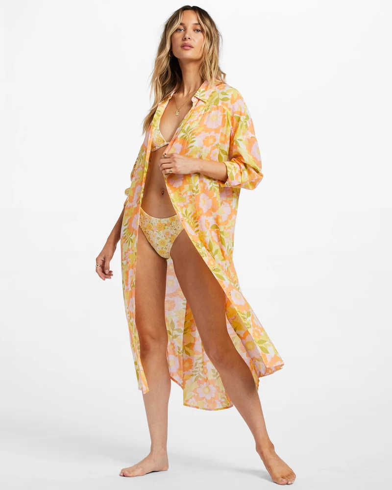 Billabong Daylight Dreamin Midi Shirt Swim Cover-Up - Orange Peel