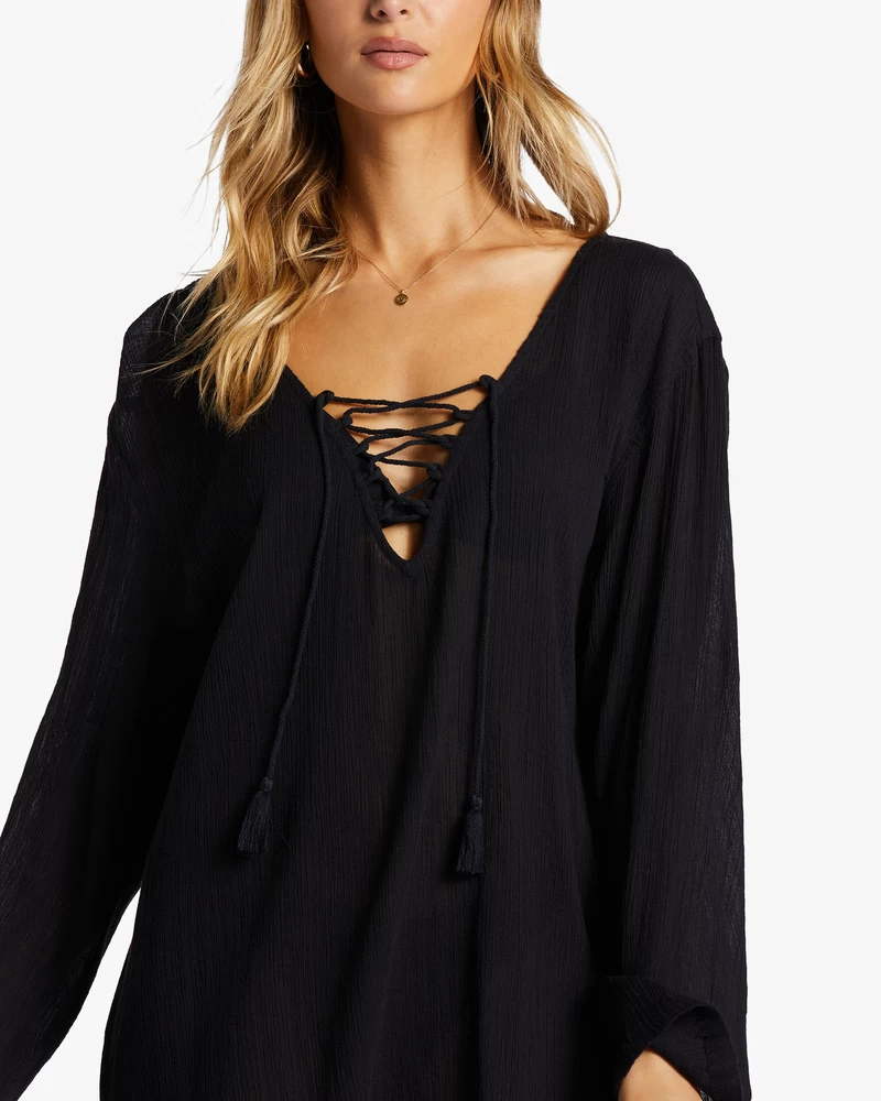 Billabong Blue Skies Beach Cover-Up Dress - Black Pebble