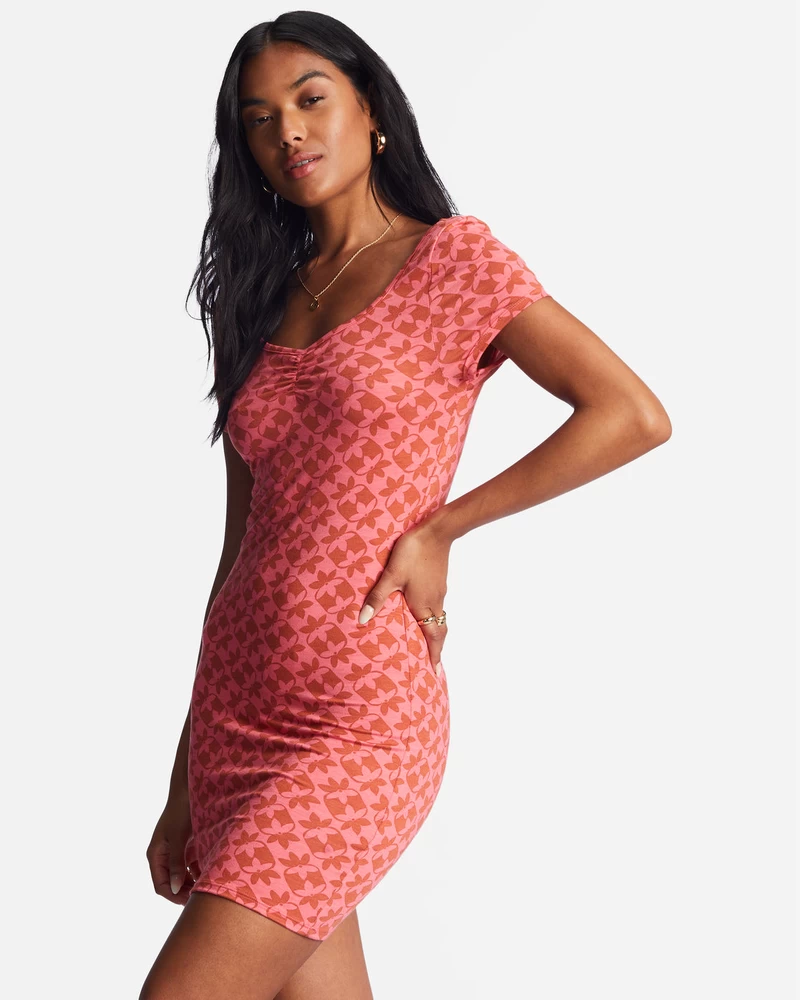 Billabong Girl In The Sun Bodycon Dress - Coral Crush
