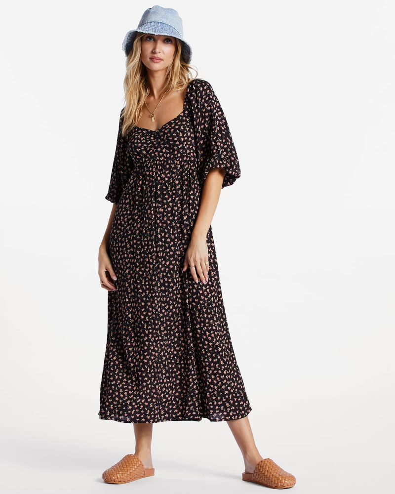 Billabong Swept Away Midi Dress - Black Pebble