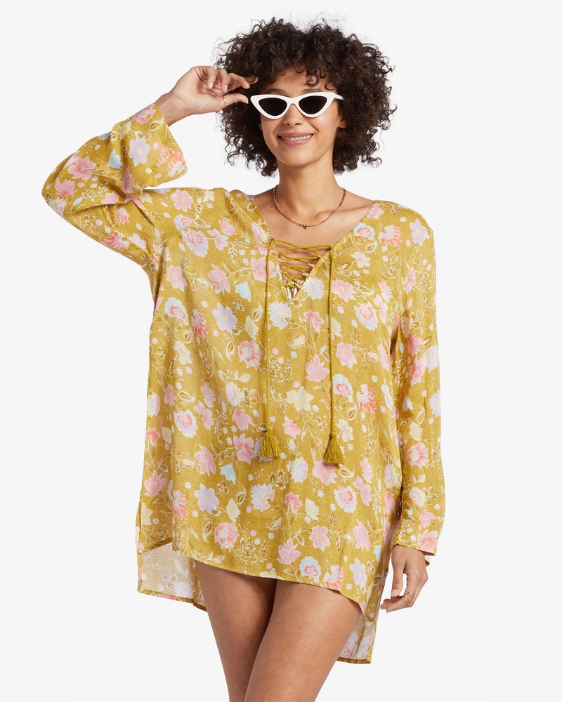 Billabong Blue Skies Gauze Beach Cover-Up - Green Envy