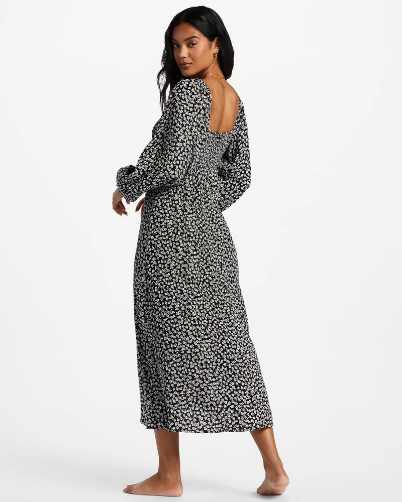 Billabong Better Days Long Sleeve Midi Dress - Black Pebble