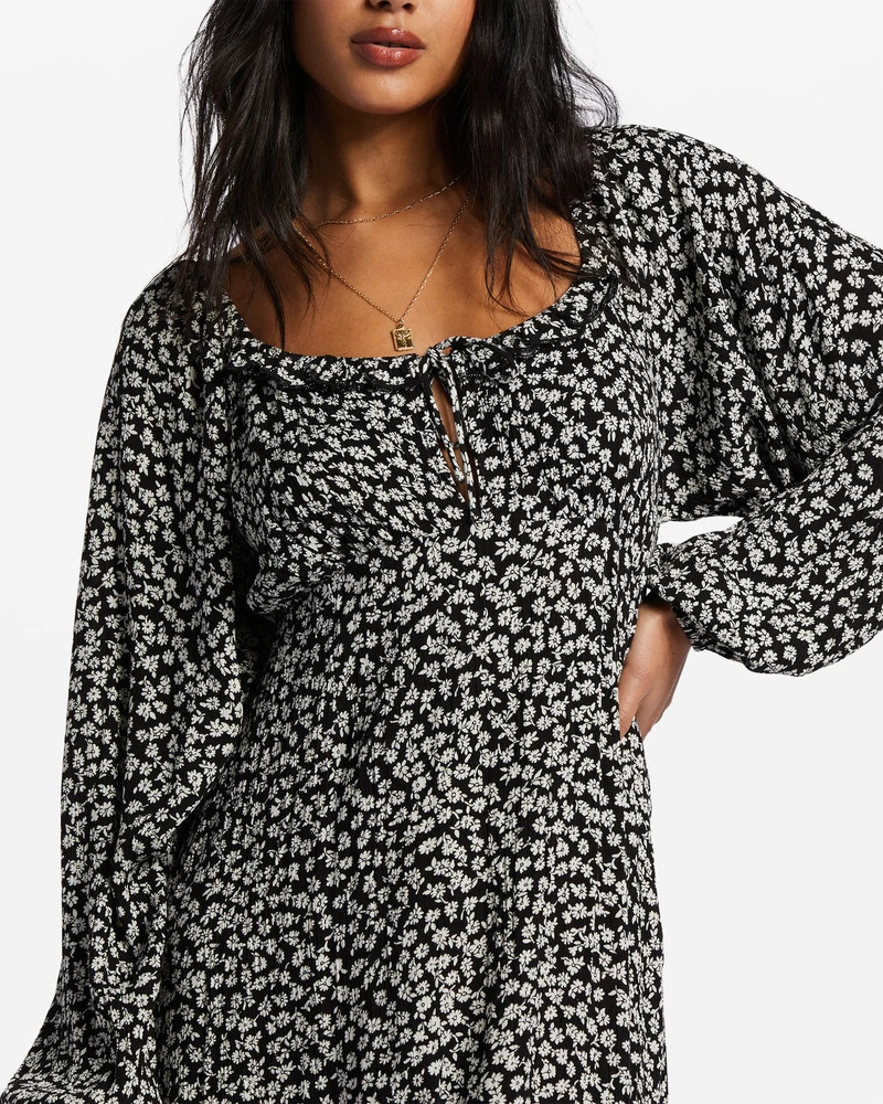 Billabong Better Days Long Sleeve Midi Dress - Black Pebble