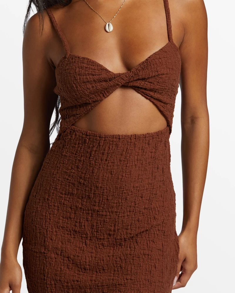 Billabong Flower Hour Front-Twist Bodycon Mini Dress - Toasted Coconut
