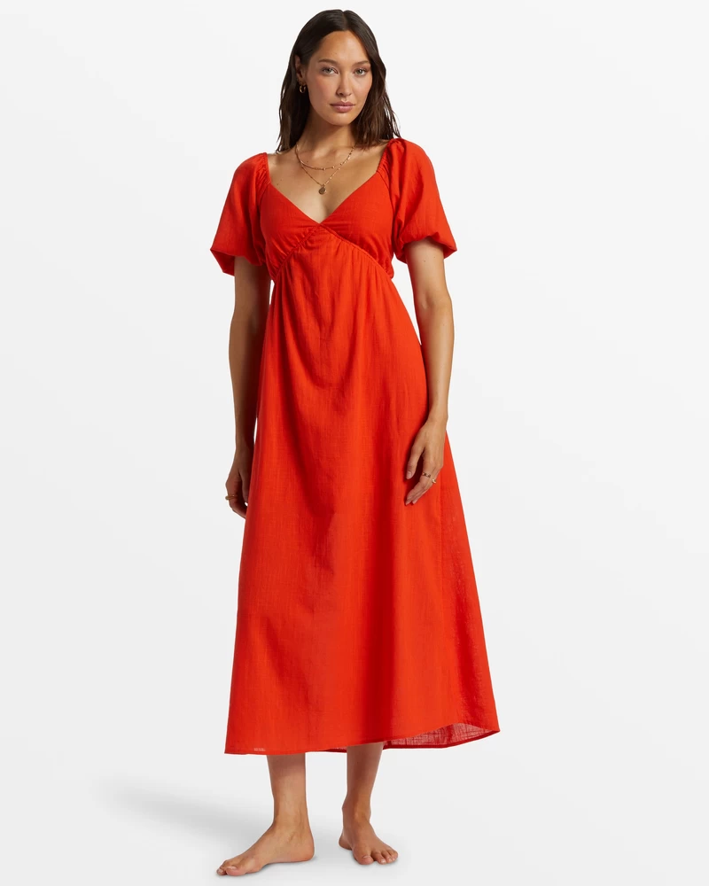 Billabong Love Fade Puff Sleeve Maxi Dress - Sunset Red