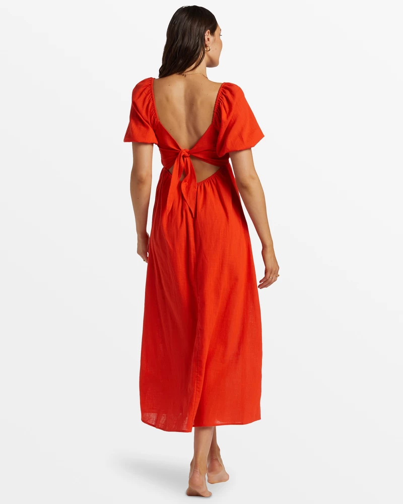 Billabong Love Fade Puff Sleeve Maxi Dress - Sunset Red