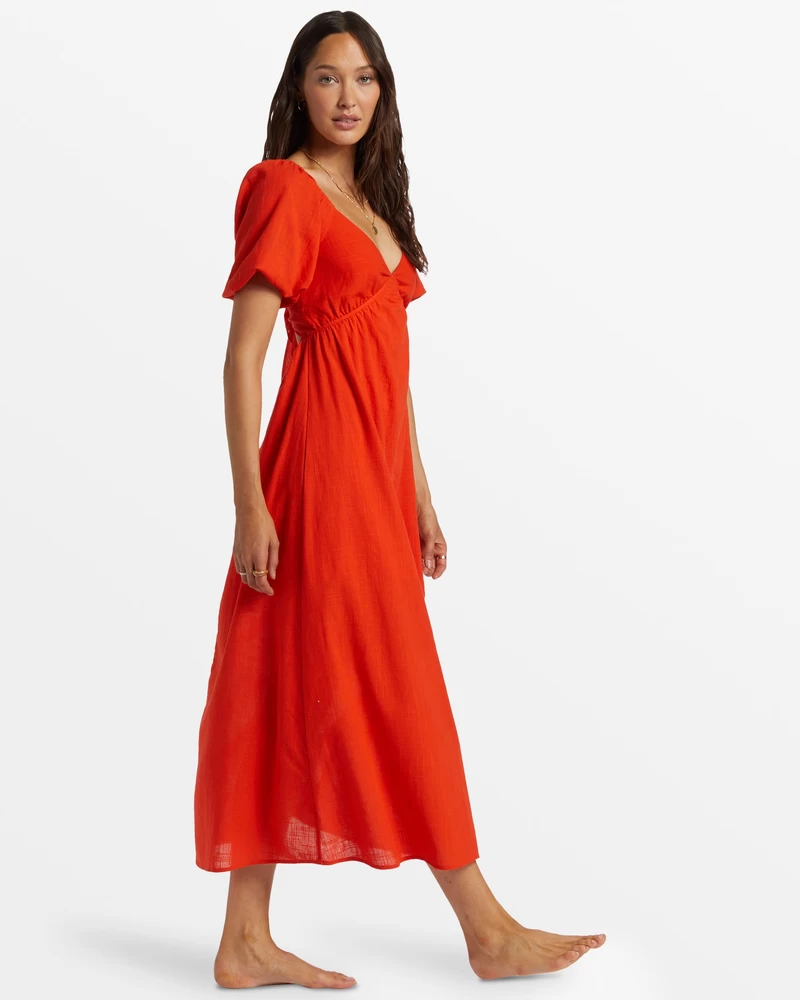 Billabong Love Fade Puff Sleeve Maxi Dress - Sunset Red