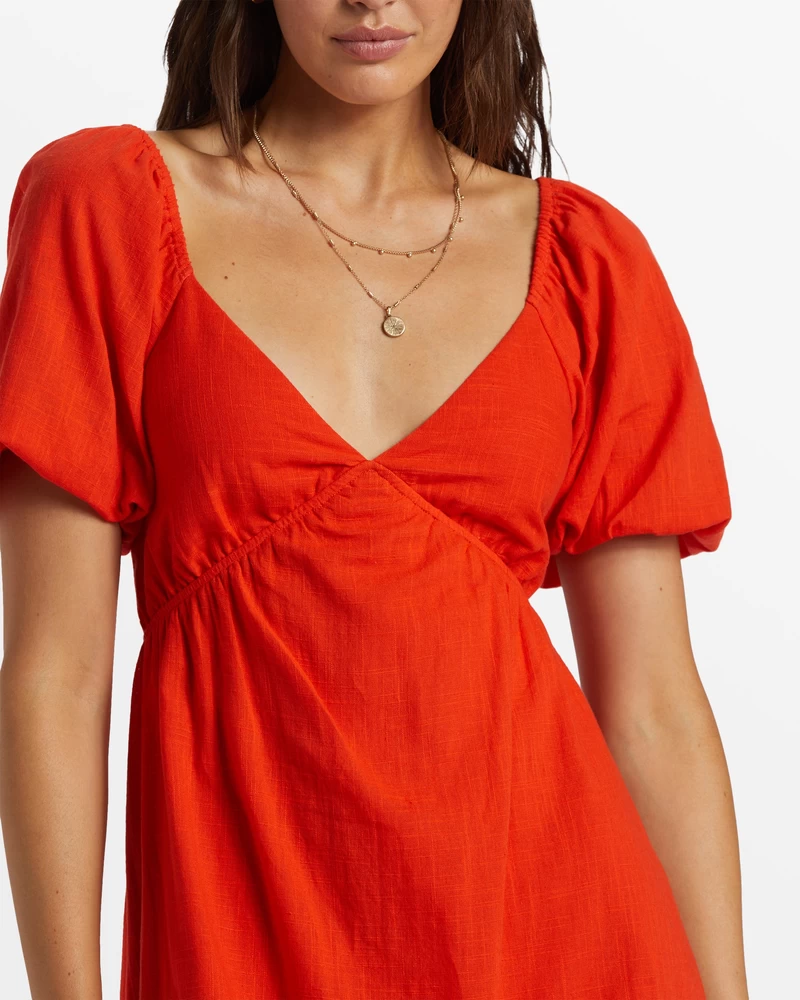 Billabong Love Fade Puff Sleeve Maxi Dress - Sunset Red