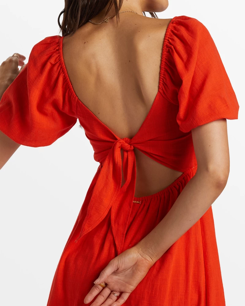 Billabong Love Fade Puff Sleeve Maxi Dress - Sunset Red