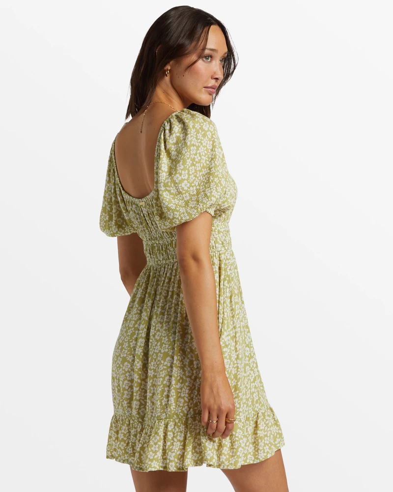 Billabong Cabana Puff Sleeve Mini Dress - Moss Joy