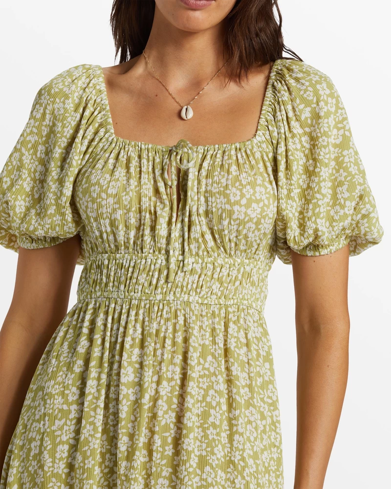 Billabong Cabana Puff Sleeve Mini Dress - Moss Joy