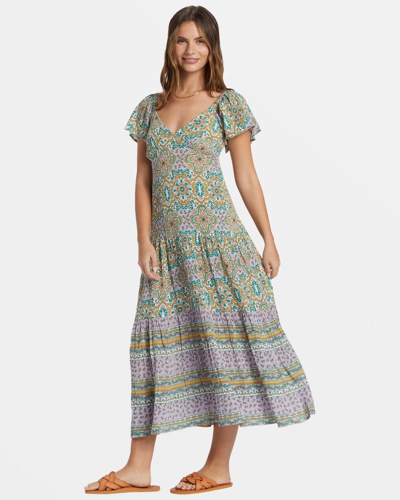 Billabong Summerside Tiered Midi Dress - Salt Crystal