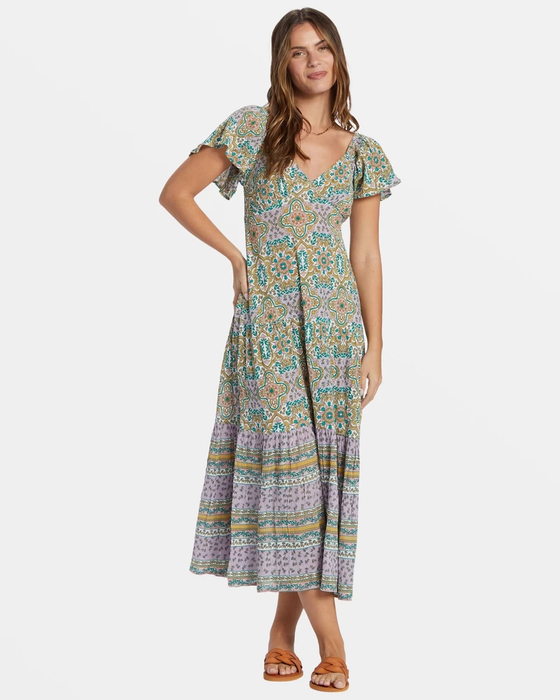 Billabong Summerside Tiered Midi Dress - Salt Crystal