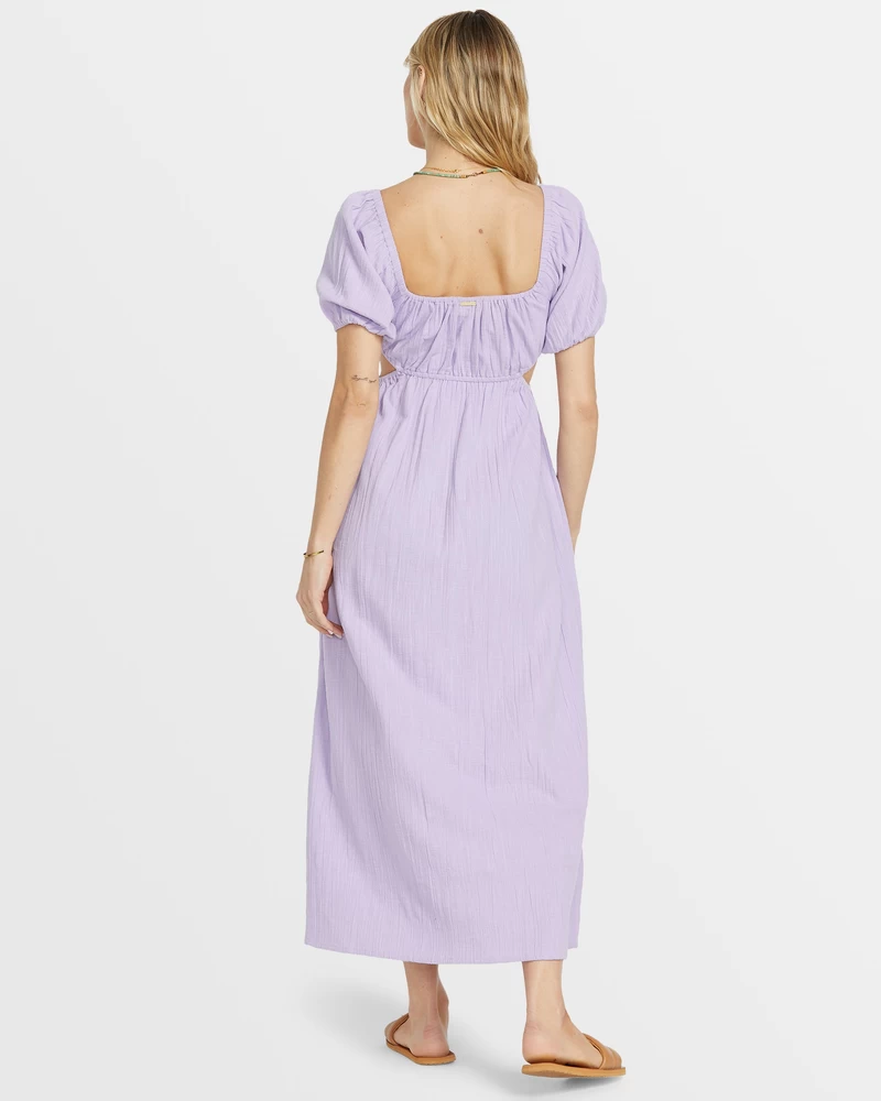 Billabong On The Coast Puff Sleeves Midi Dress - Purple Rose