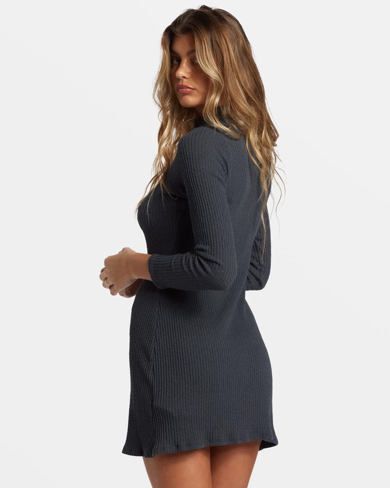 Billabong Dawn Long-Sleeve Mini Dress - Black Sands