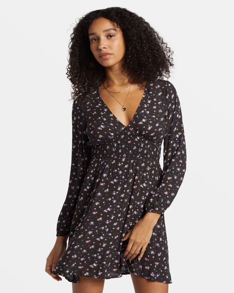 Billabong In Ur Dreams Long-Sleeve Mini Dress - Black Sands