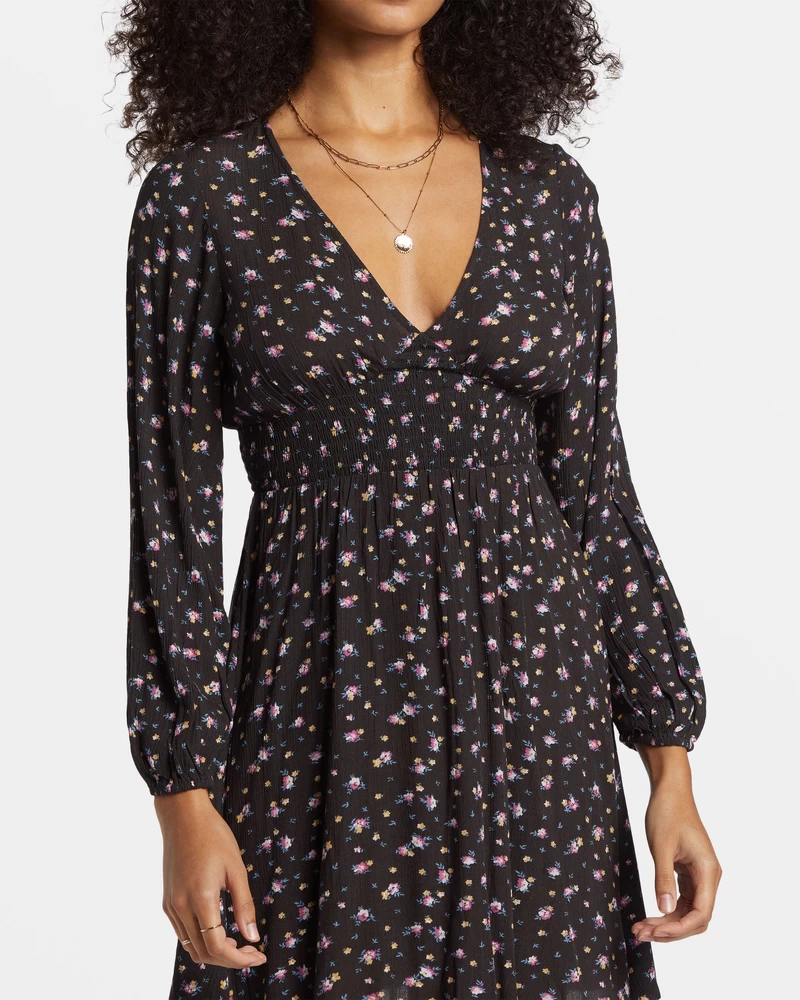 Billabong In Ur Dreams Long-Sleeve Mini Dress - Black Sands