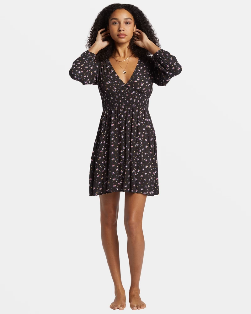 Billabong In Ur Dreams Long-Sleeve Mini Dress - Black Sands