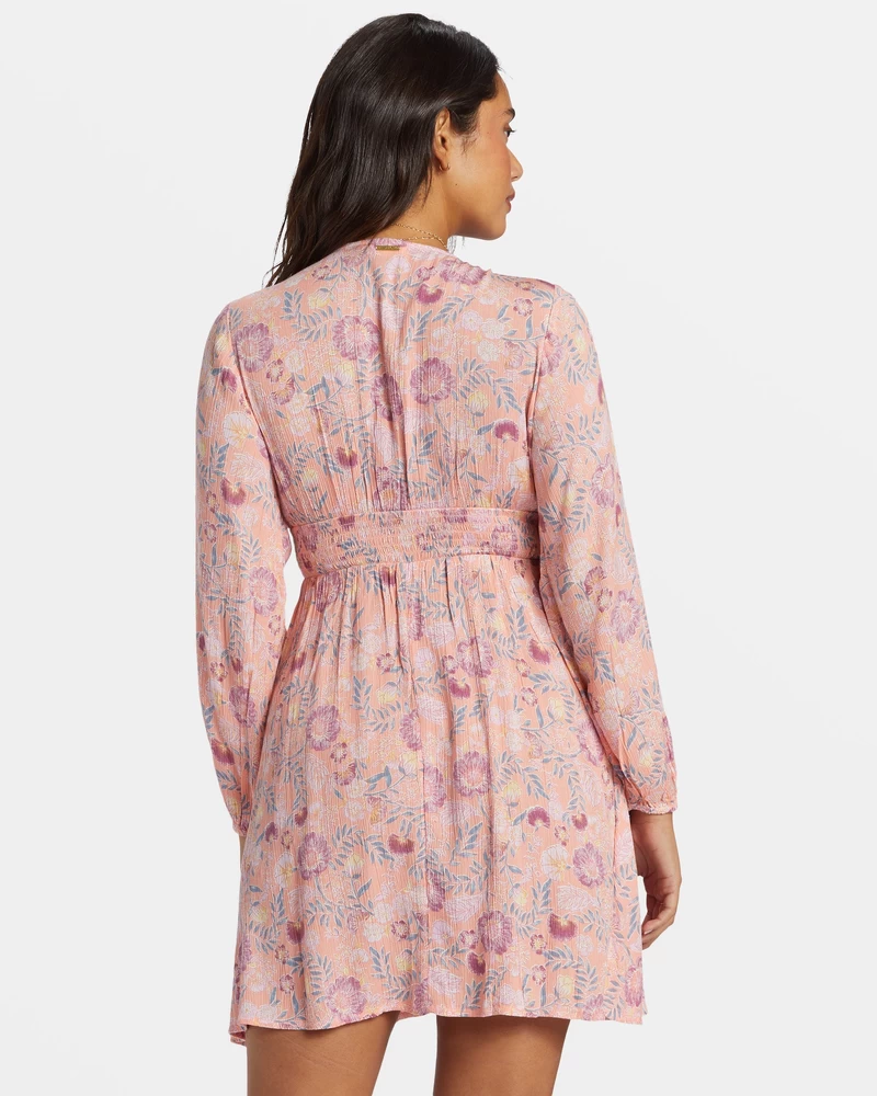 Billabong In Ur Dreams Long-Sleeve Mini Dress - Peach Paradise