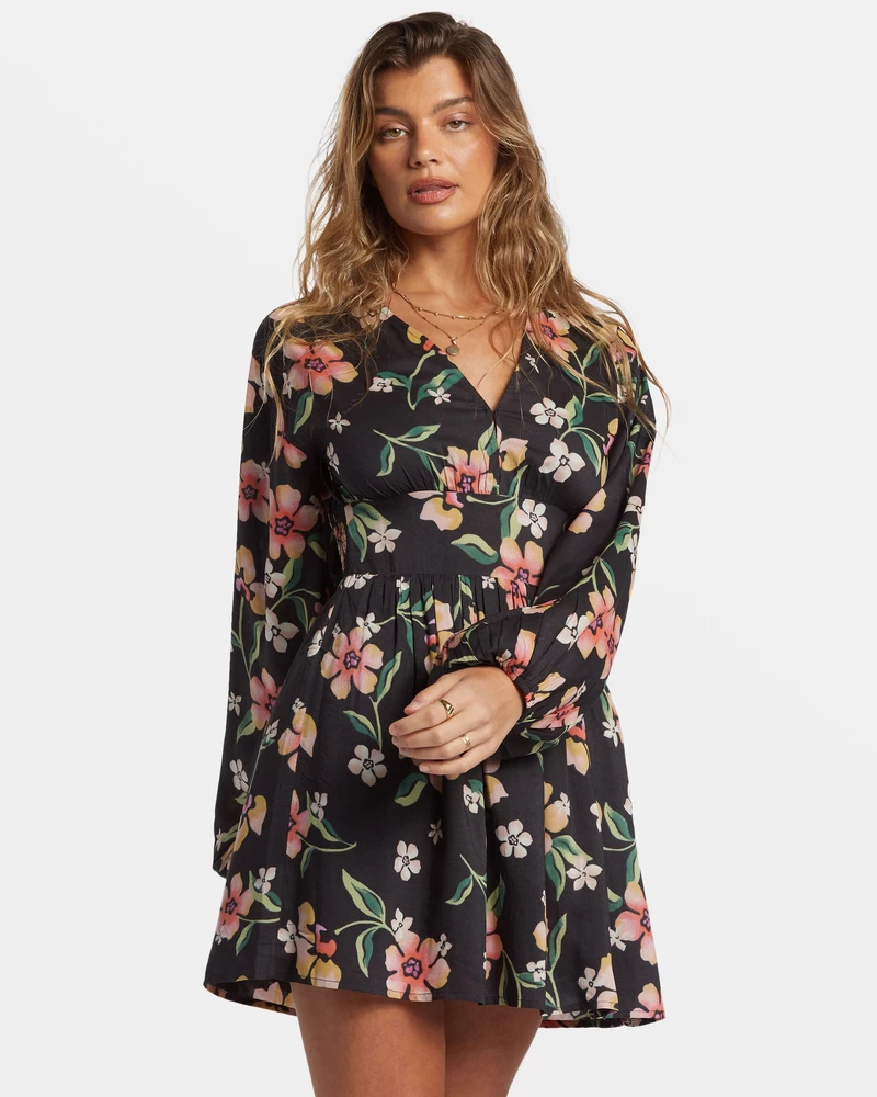 Billabong Night Bloom Mini Dress - Black Sands