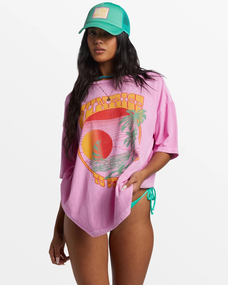 Billabong Sunrise To Sunset Oversized T-Shirt - Paradise Pink