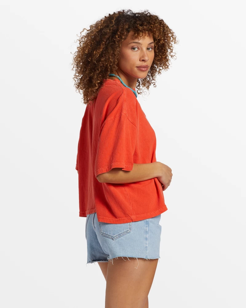 Billabong Hot Fun Cropped Oversized T-Shirt - Sunset Red