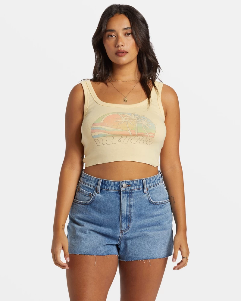 Billabong Escape To Nature Cropped Tank Top - Retro Yellow