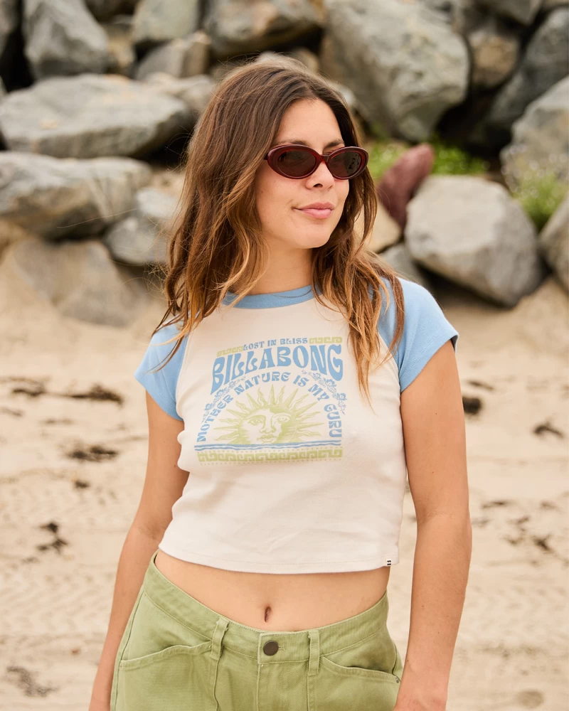 Billabong Blissed Cropped Raglan T-Shirt - Blue Shadow