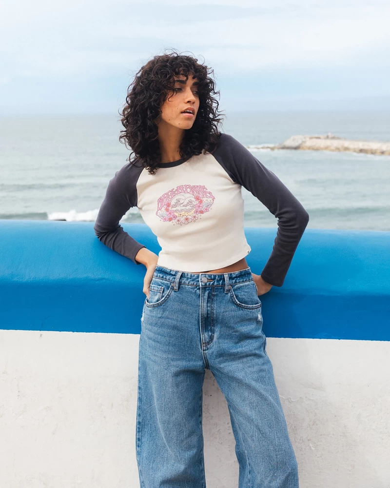 Billabong Mystic Wave Long Sleeve Cropped T-shirt - White Cap