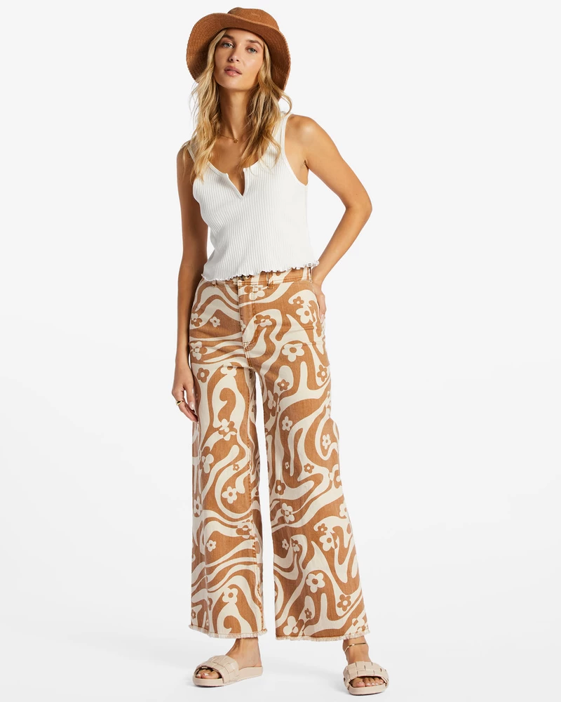 Billabong Free Fall Print Wide Leg Pants - Cider
