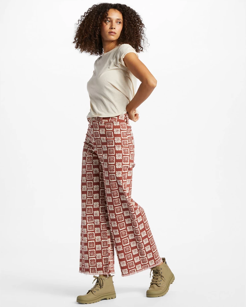 Billabong Free Fall Print Wide Leg Pants - Deep Sienna