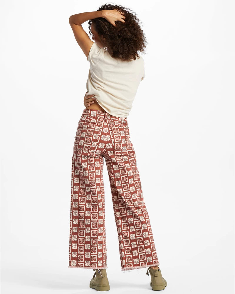 Billabong Free Fall Print Wide Leg Pants - Deep Sienna