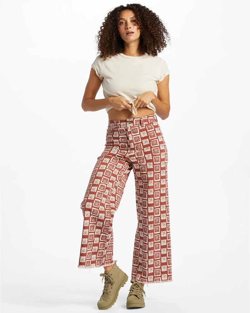 Billabong Free Fall Print Wide Leg Pants - Deep Sienna